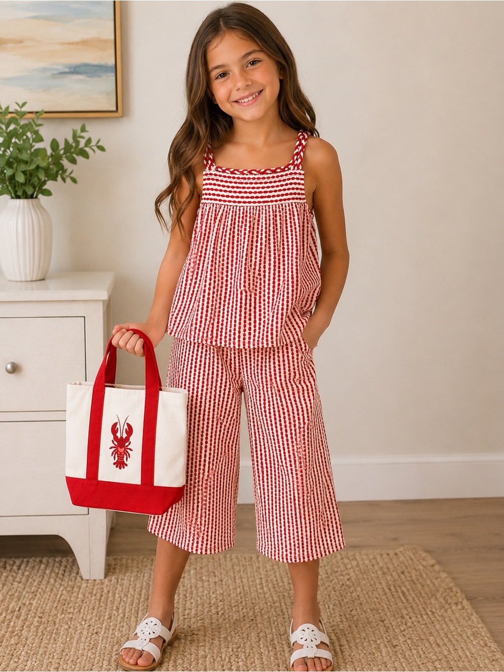Sperry NWT Girls Size 6 2-Piece Set + Lobster Tote Nautical Outfit